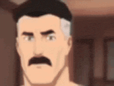 a close up of a cartoon man with a mustache making a funny face .