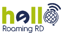 a logo for hello roaming rd with a globe and arrows