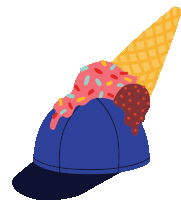 a baseball cap with a cone of ice cream on top of it