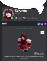 a screenshot of a person 's profile with the name xerunox