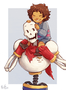 a drawing of a girl riding on the back of a skeleton with the year 2015 on the bottom