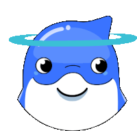 a blue dolphin with a halo around its head