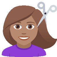 a cartoon illustration of a woman getting her hair cut with scissors