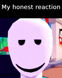 a picture of a white face with the words " my honest reaction " on top