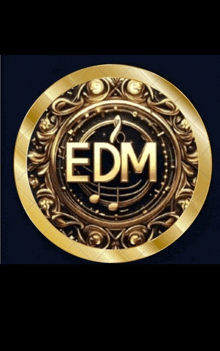 a gold circle with the word edm on it