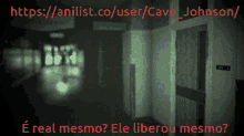 an image of a dark hallway with the website https://anilist.co/user/cave johnson