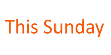 a sign that says this sunday in orange letters on a white background