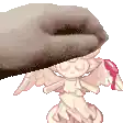 a pixel art of a statue of an angel with wings and a hand covering her face .