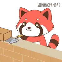 a cartoon of a red panda holding a trowel on a wall