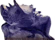 a purple statue of a dragon with a white background