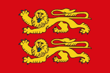 a yellow lion on a red background with its tongue hanging out