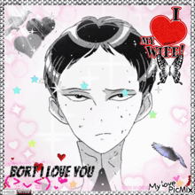 a black and white drawing of a man with the words i love you on the bottom