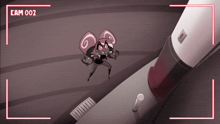 a cartoon character is being filmed by a camera with cam 002