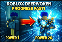 a poster for roblox deepwoken progress fast