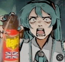 a cartoon of a girl holding a can of rat repellent .