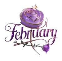 a purple rose with the word february written on it