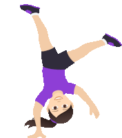 a girl in a purple shirt is doing a handstand on a white background