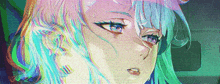 a close up of a girl 's face with a glitch effect on it .