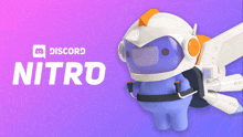 an advertisement for discord nitro with a cartoon character wearing a helmet