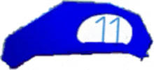 a blue car with the number 11 on the side of it .