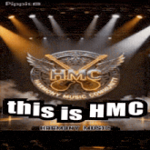 a poster for hmc harmony music community shows a stage
