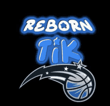 a logo for reborn tik with a basketball and stars