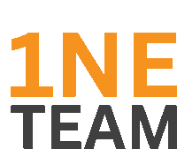 a logo that says 1ne team in orange and black letters