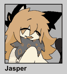 a pixel art drawing of a cat with the name jasper on the bottom