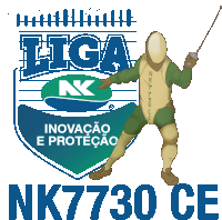 a logo for nk7730 ce shows a man holding a fencing sword