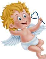 a cartoon cupid is holding a heart shaped wand in his hand