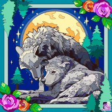 a coloring page of two wolves with the words paint by numbers on the bottom