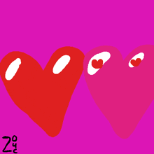 a pink background with two red hearts and the number 24
