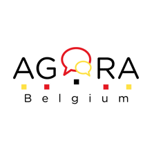 the logo for agora belgium has a speech bubble in the middle