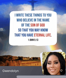 a picture of gwendolyn with a bible verse on it