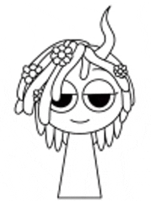 a black and white drawing of a cartoon character with horns .