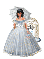 a woman in a ball gown is holding a white umbrella