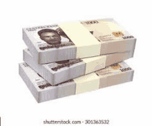 three stacks of nigerian naira notes are stacked on top of each other on a white background .