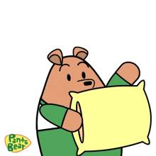 a cartoon of a bear holding a pillow with the words pants bear on the bottom