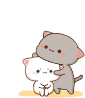 a cartoon cat is hugging another cat while the cat is crying .