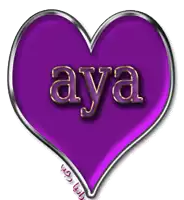 a purple heart with the word aya written on it