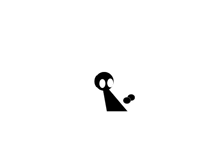 a black and white silhouette of a cartoon character with a skull and two eyes .