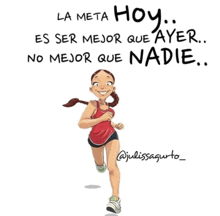 a cartoon of a woman running with the words la meta hoy