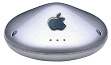 a silver apple device with three dots on the bottom