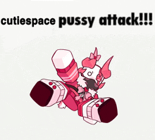 a pink and white cartoon with the words cutiespac pussy attack