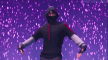 a man in a hoodie is standing in front of a purple background that says spirit demon