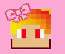 a pixel art drawing of a girl with a pink bow