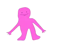 a cartoon drawing of a pink man with arms outstretched
