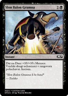 a black and white card that says slon balon grumma on it