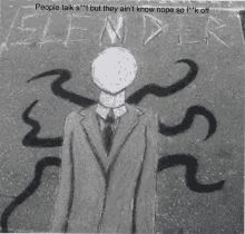 a drawing of slender man in a suit and tie