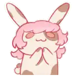 a cartoon rabbit with pink hair is making a face .